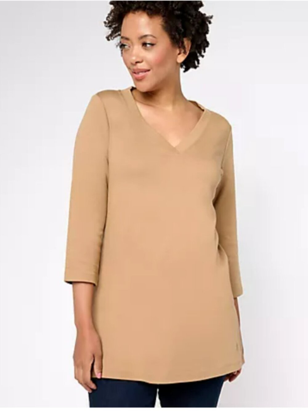 Isaac Mizrahi Live! Essentials Pima Cotton V-neck Tunic - Camel - Size 2X EUC